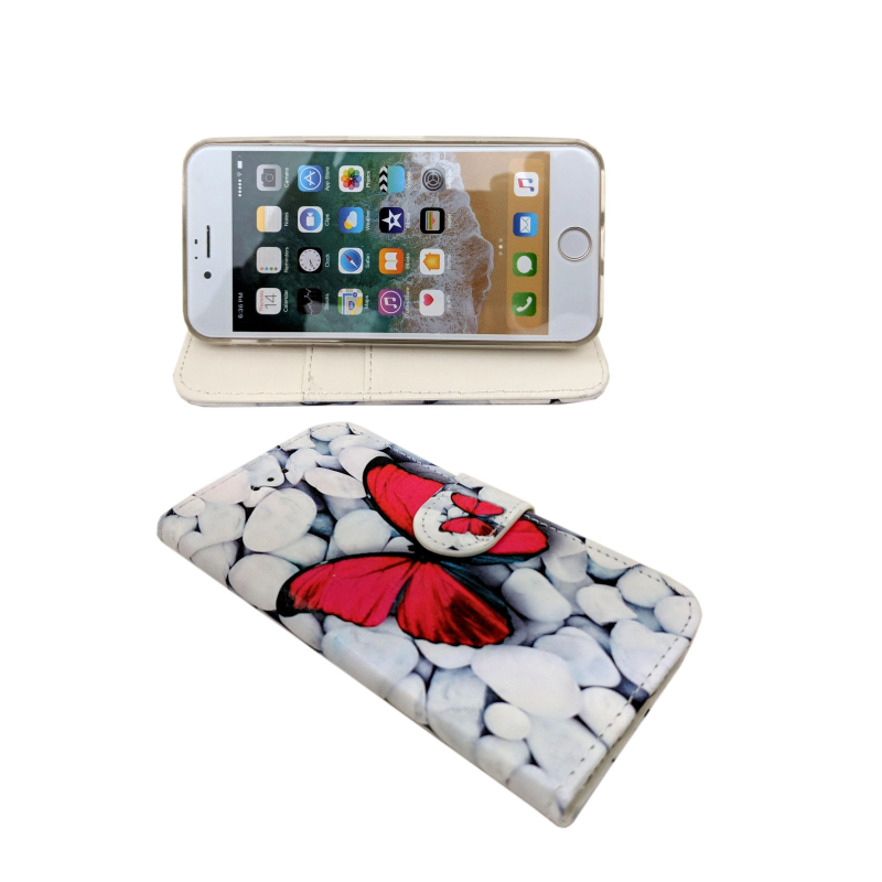 IPHONE 5C WHITE BUTTERFLY PRINT BOOK CASE