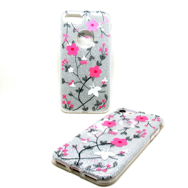 IPHONE 7/8 CLEAR 3 PIECE FLOWER SILVER