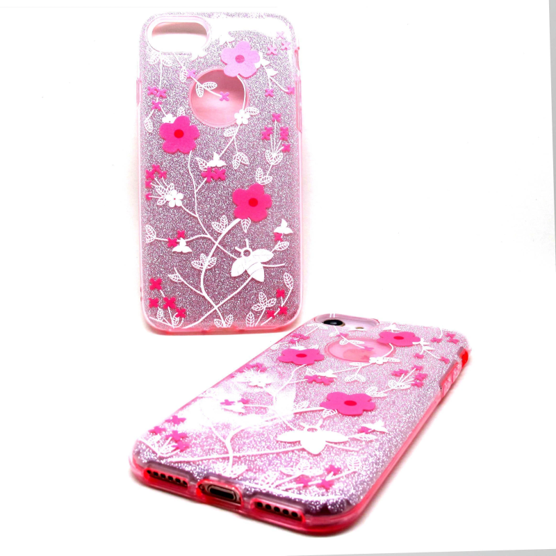 IPHONE 7 PLUS/8 PLUS CLEAR 3 PIECE FLOWER PINK