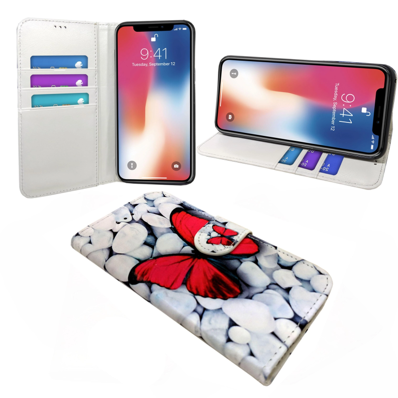 IPHONE XS MAX 6.5 PINK WHITE BUTTERFLY PRINT