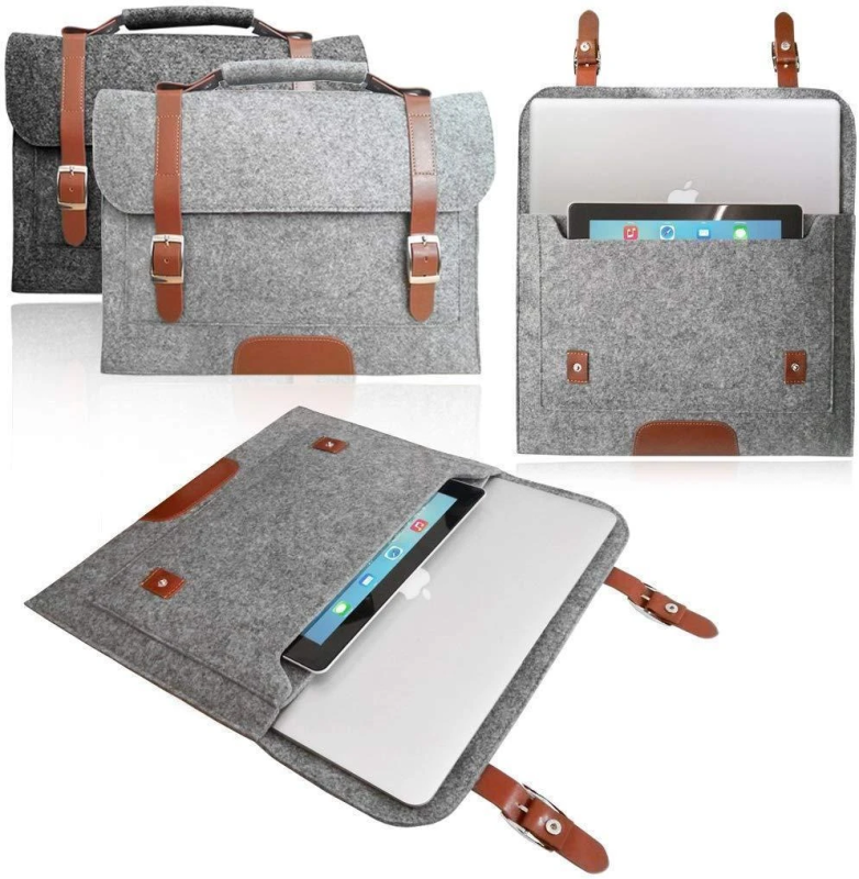 MacBook Laptop Felt Leather Strap BAG with HANDLE, Carrying Case 11 inch grey