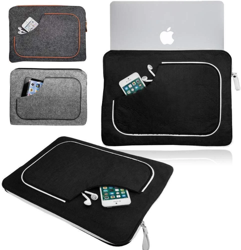 MacBook Air Felt DARK GREY Sleeve with BLACK RETRO PIPING Carrying Case 15 INC PRO