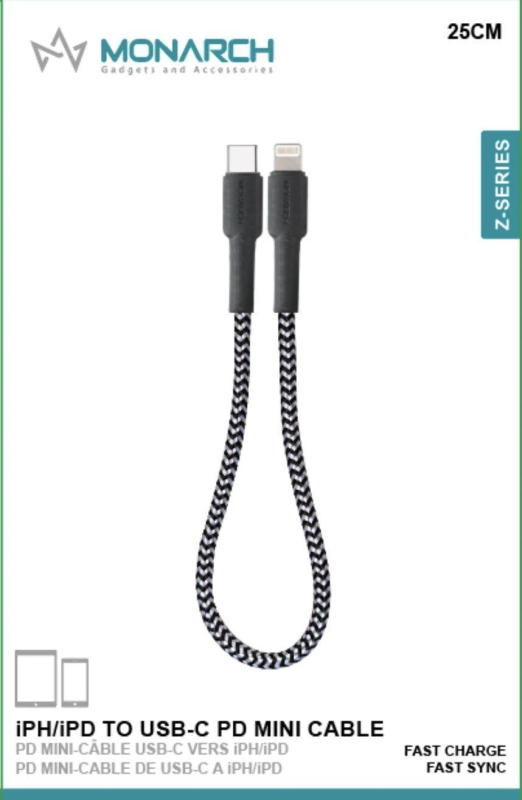 Monarch TYPE C TO IPHONE Cable Z Series 25cm Black/White