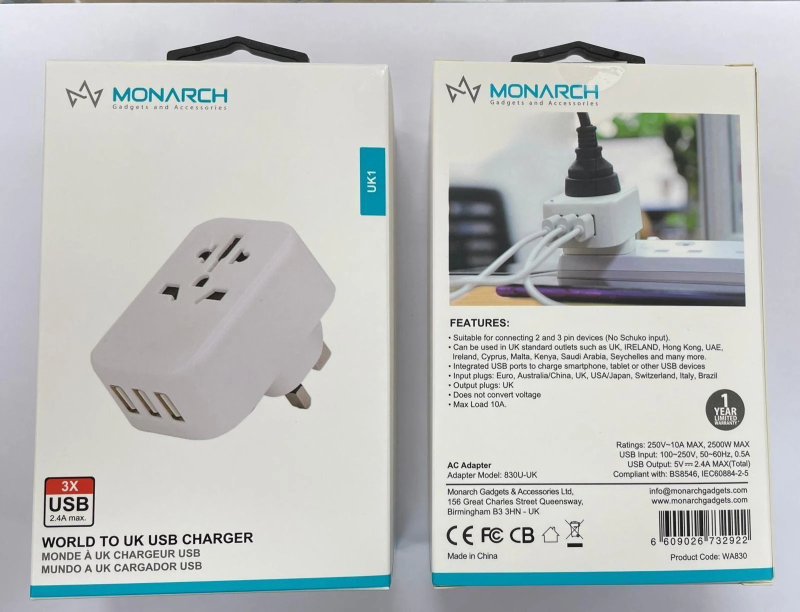 MONARCH UK to World USB Charger