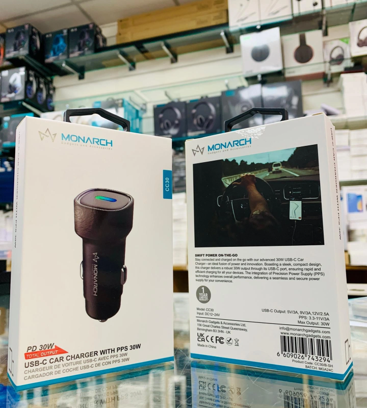 Monarch Usb C Car Charger with PPS 30 WATT CC30