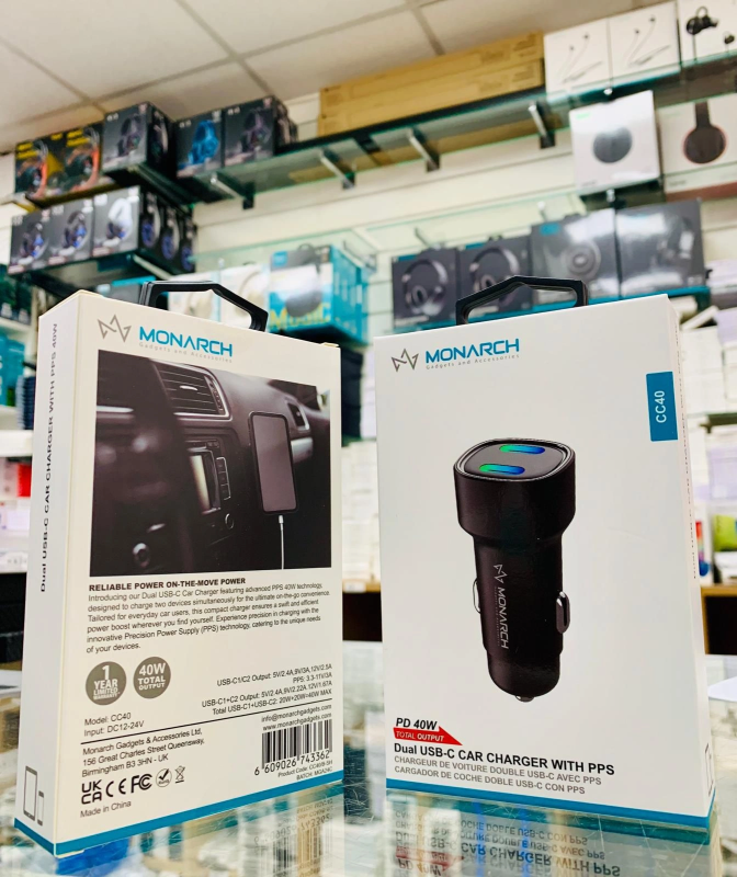 Monarch DUAL USB C CAR CHARGER WITH PPS 40 WATT CC40
