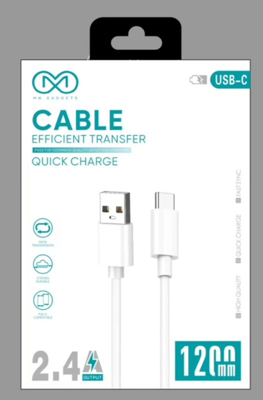 M8 USB TO TYPE C CABLE WHITE 2.4 WATT