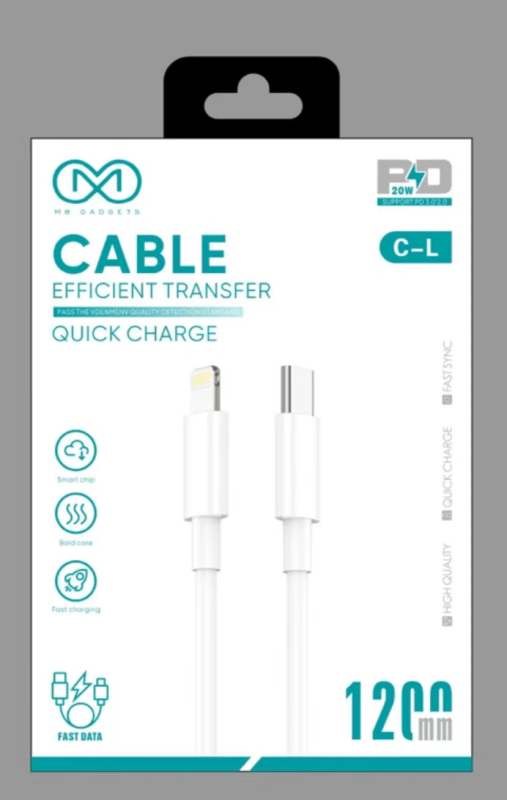 M8 C TO IPHONE CABLE WHITE 20 WATT