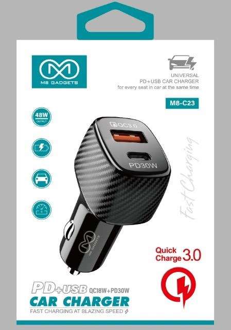 M8 CAR CHARGER USB A AND C C23 DUAL 48 WATT