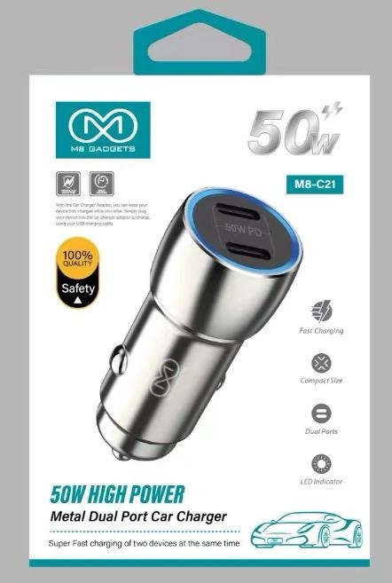 M8 CAR CHARGER C21 DUAL C PORT 50 WATT