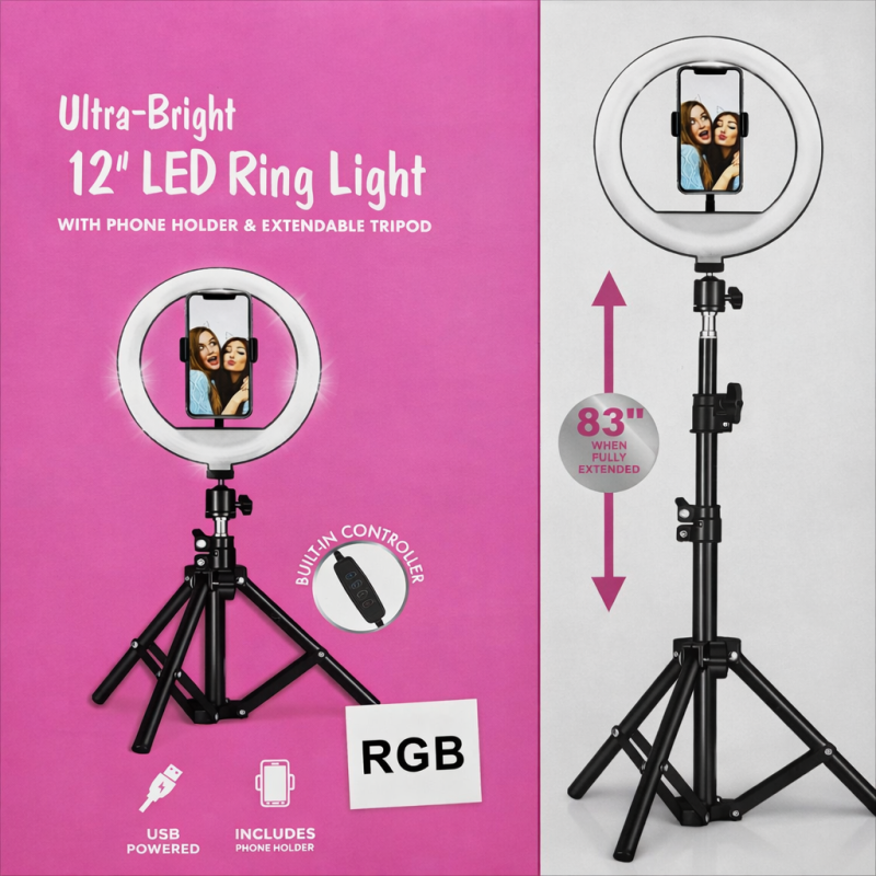 SELFIE RING 12 INCH LIGHT WITH STAND RGB