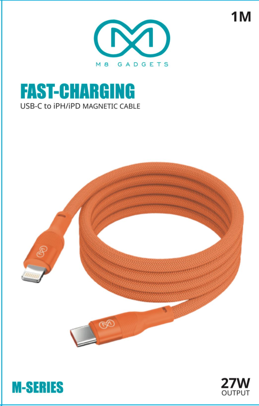 M8 M SERIES IPH TO C 1M MAGNETIC CABLE ORANGE