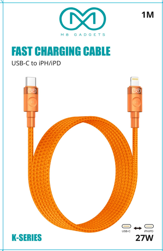 M8 K series C IPH 27W braided 1M ORANGE