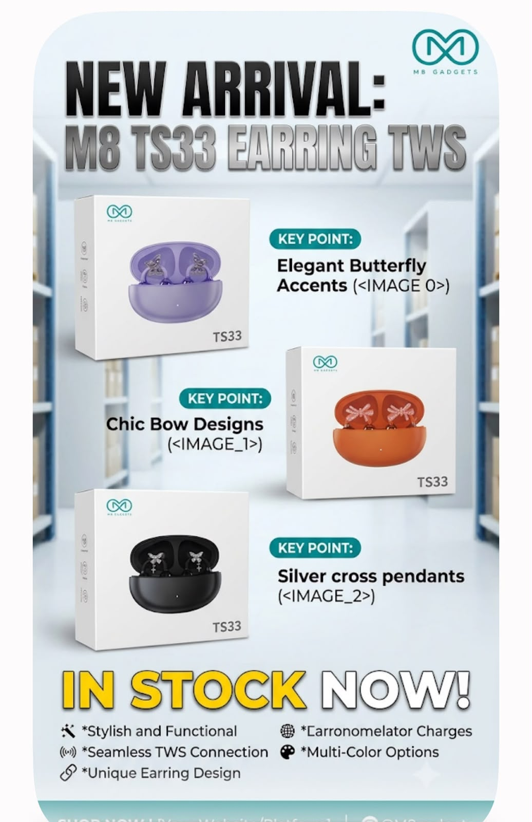 M8 TS33 CLIP ON TWS WITH ERARING BLACK