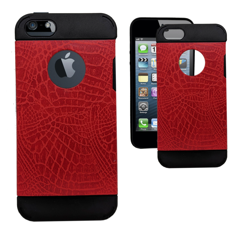IPHONE 5 LEATHER PRINT SOFT CASE RED