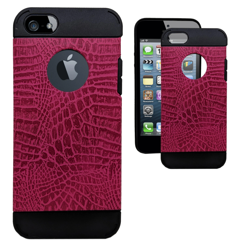 IPHONE 5 LEATHER PRINT SOFT CASE PINK