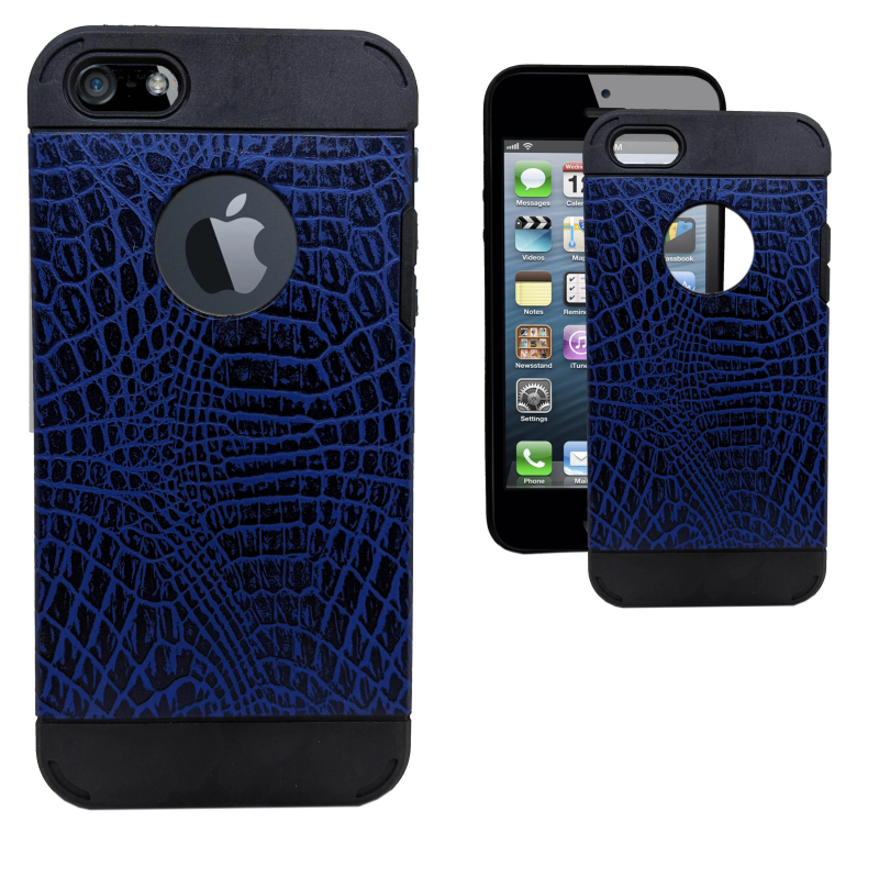 IPHONE 5 LEATHER PRINT SOFT CASE BLUE