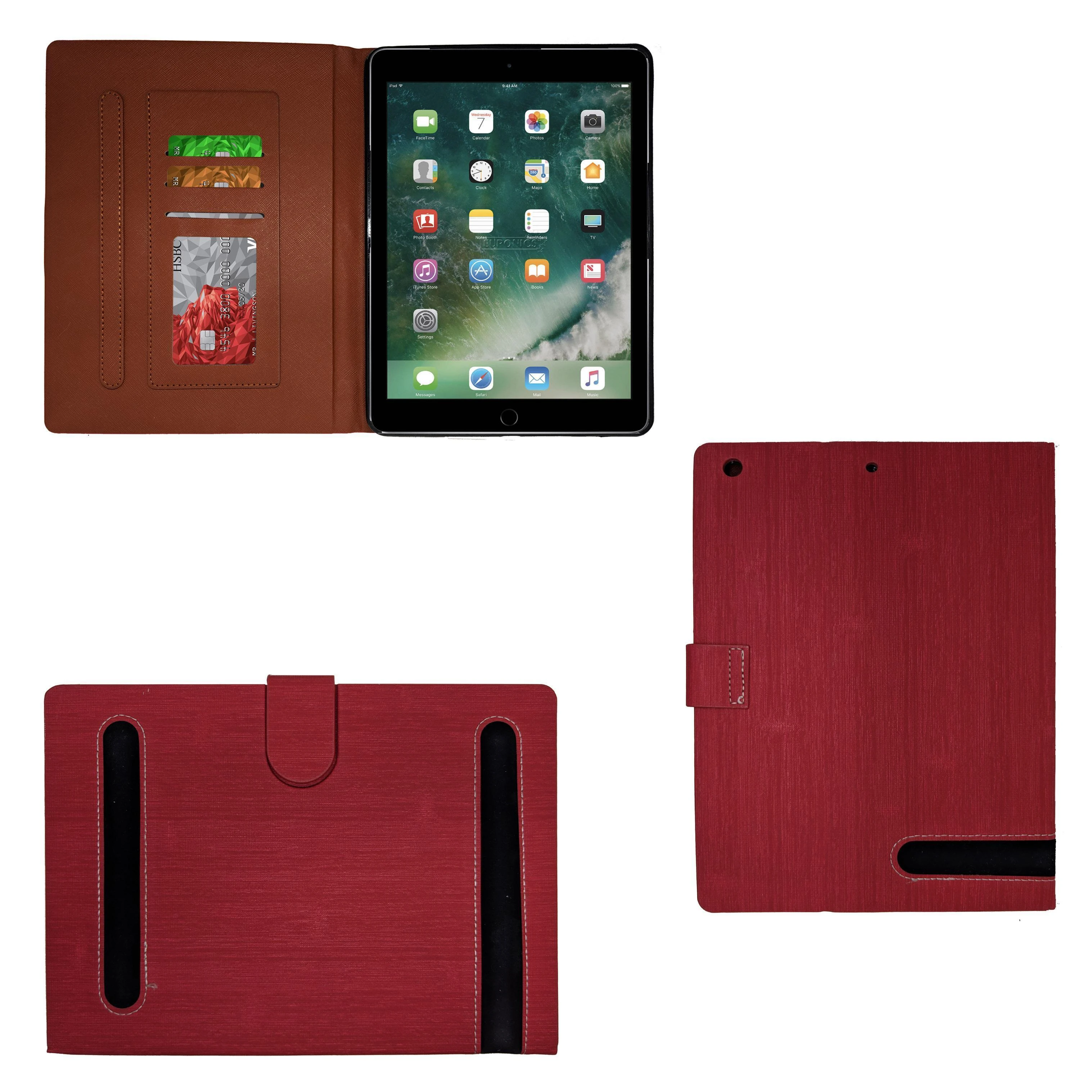IPAD AIR RED LEATHER BOOK FLIP CASE