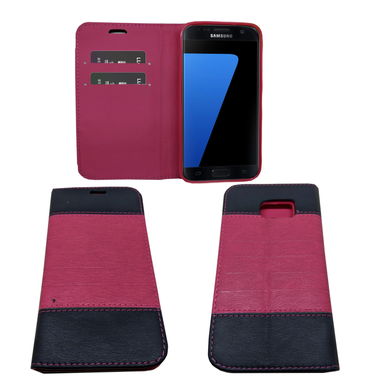 SAMSUNG S7 EDGE BROWN BLACK AND BLUE PINK BOOK CASE