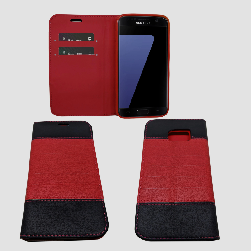 SAMSUNG S7 EDGE RED BLACK BOOK CASE