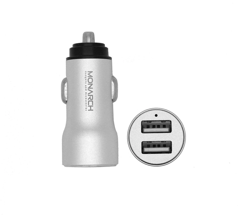 MONARCH DUAL USB CAR CHARGER 3.4 MH SILVER