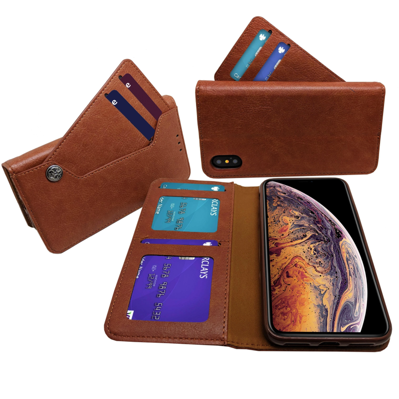 IPHONE X BOOK CASE WITH SEPARATE CARD HOLDER BROWN