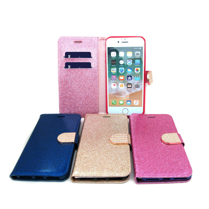 IPHONE 7 SHINY BOOK CASE ROSE PINK