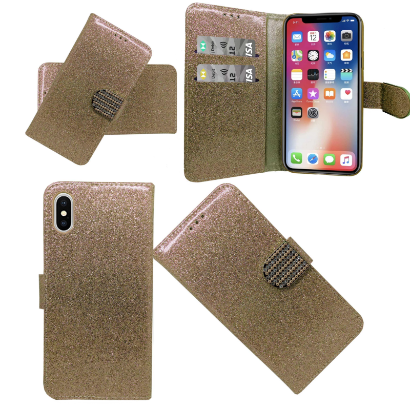 IPHONE X SHINY2 BOOK CASE GOLDEN