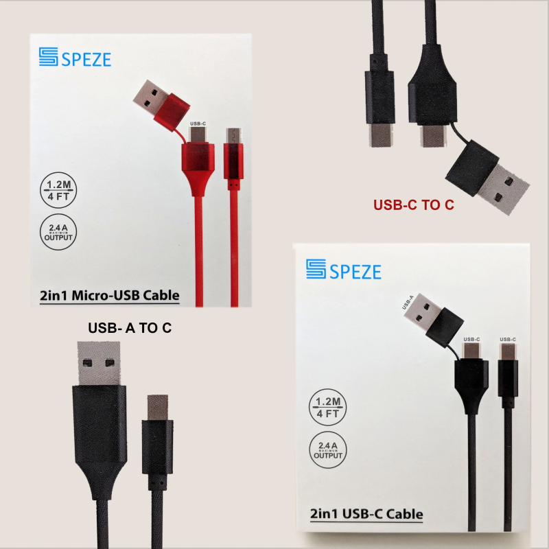 SPEZE 2IN1 TYPE C PD22 CABLE RED